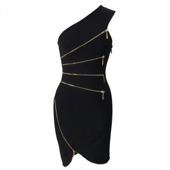 🎥 Bandage Zipper Detail Asymmetrical Mini Dress - Picture 7 of 8